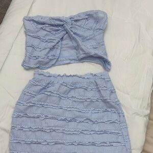 super cute Light Blue Lace Women Skirt Set
